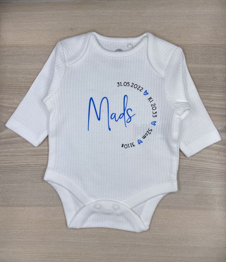 Baby Body med fødselsdetaljer